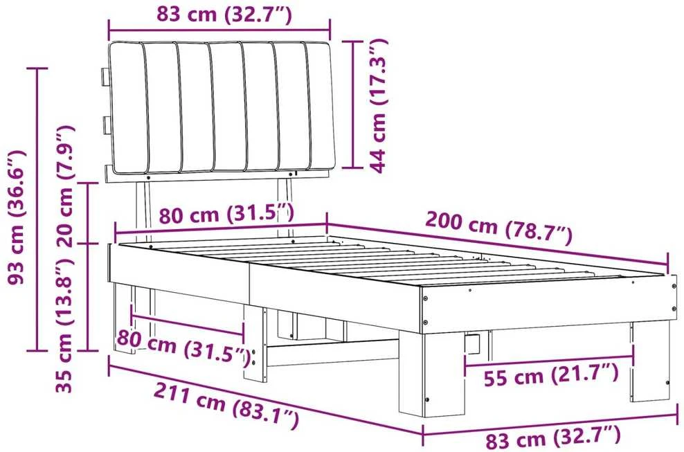 Lova Lovo rėmas su apmuštu galvūgaliu Juoda 80 x 200 cm