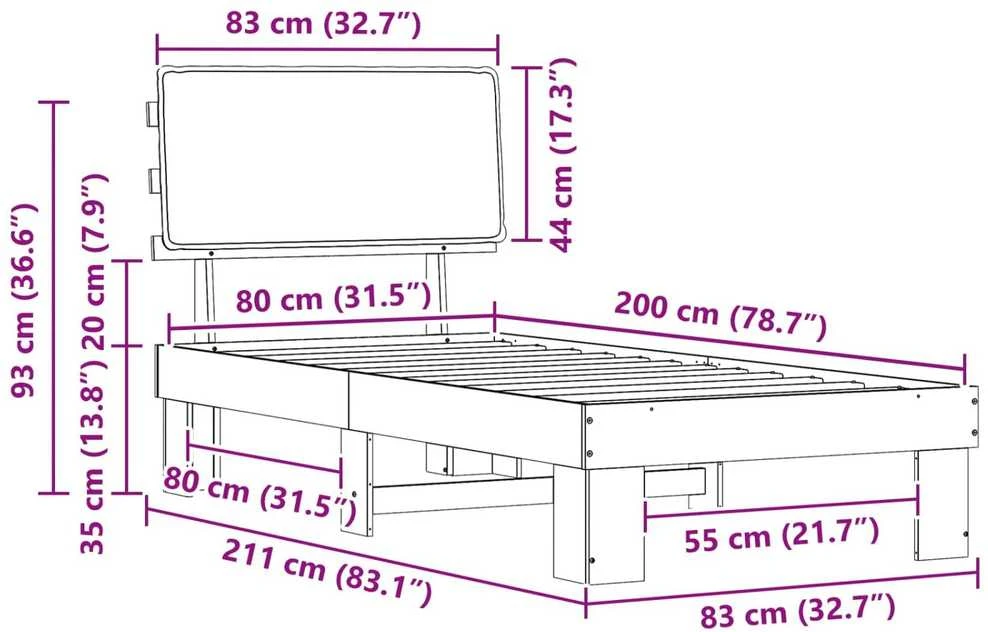 Lova Lovo rėmas su apmuštu galvūgaliu Juoda 80 x 200 cm