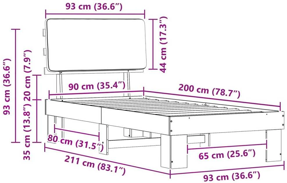 Lova Lovo rėmas su apmuštu galvūgaliu Juoda 90 x 200 cm