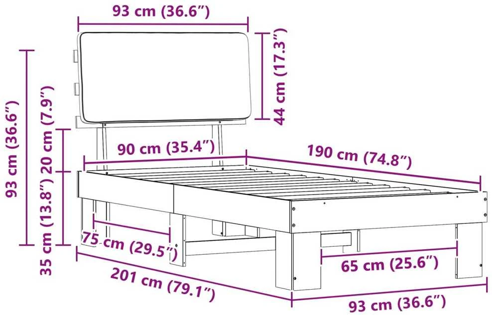 Lova Lovo rėmas su apmuštu galvūgaliu Juoda 90 x 190 cm
