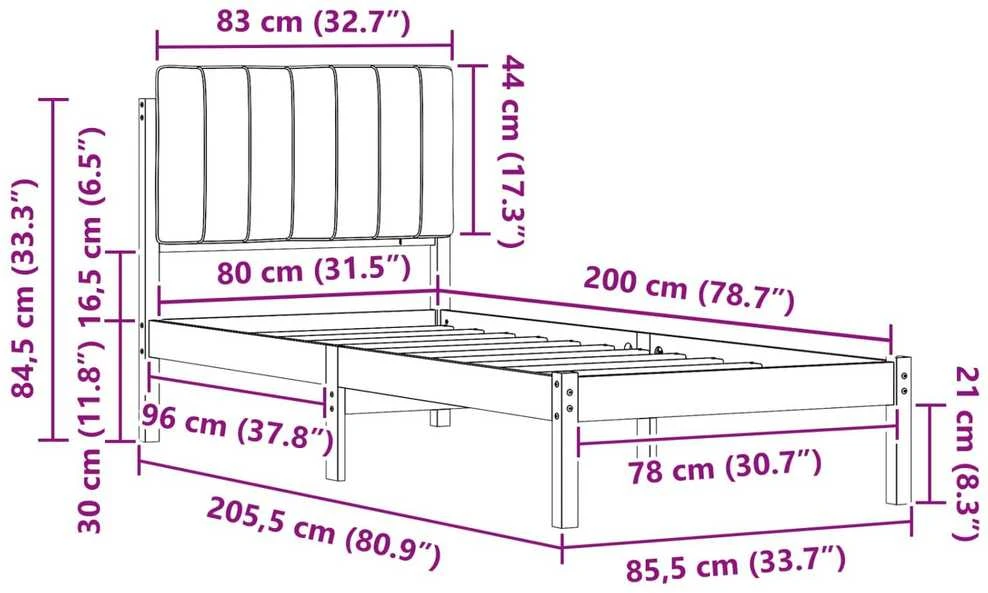 Lova Lovo rėmas su apmuštu galvūgaliu Šviesiai pilka 80 x 200 cm
