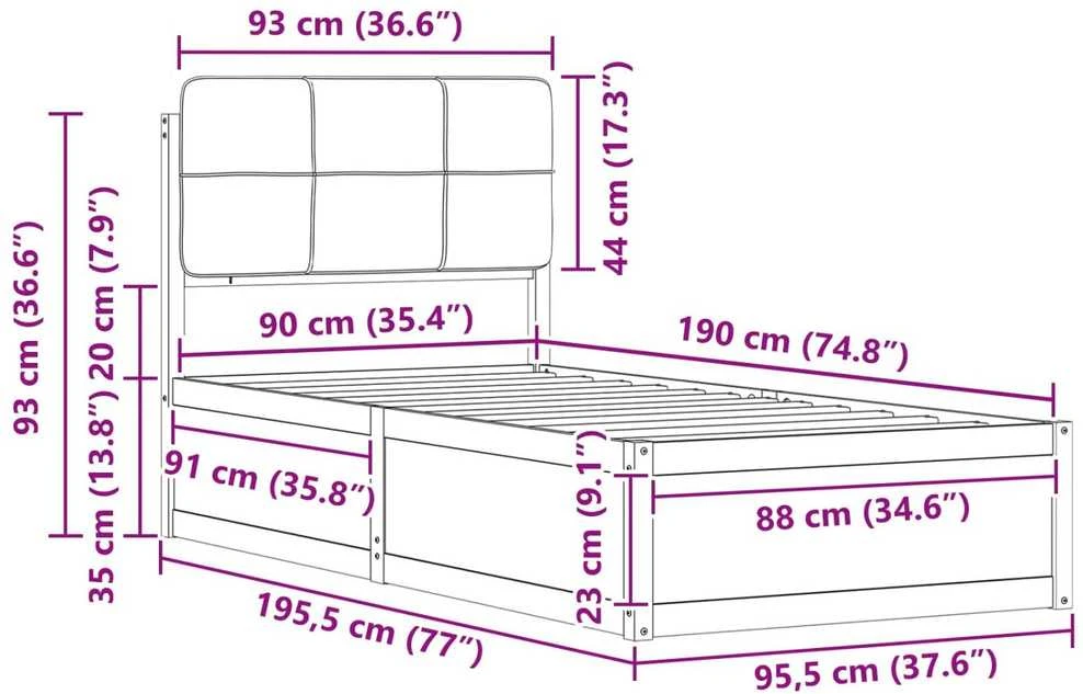 Lova Lovo rėmas su apmuštu galvūgaliu Šviesiai pilka 90 x 190 cm