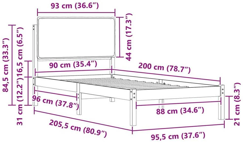 Lova Lovo rėmas su apmuštu galvūgaliu Šviesiai pilka 90 x 200 cm