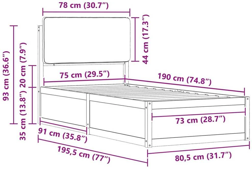 Lova Lovo rėmas su apmuštu galvūgaliu Šviesiai pilka 75 x 190 cm