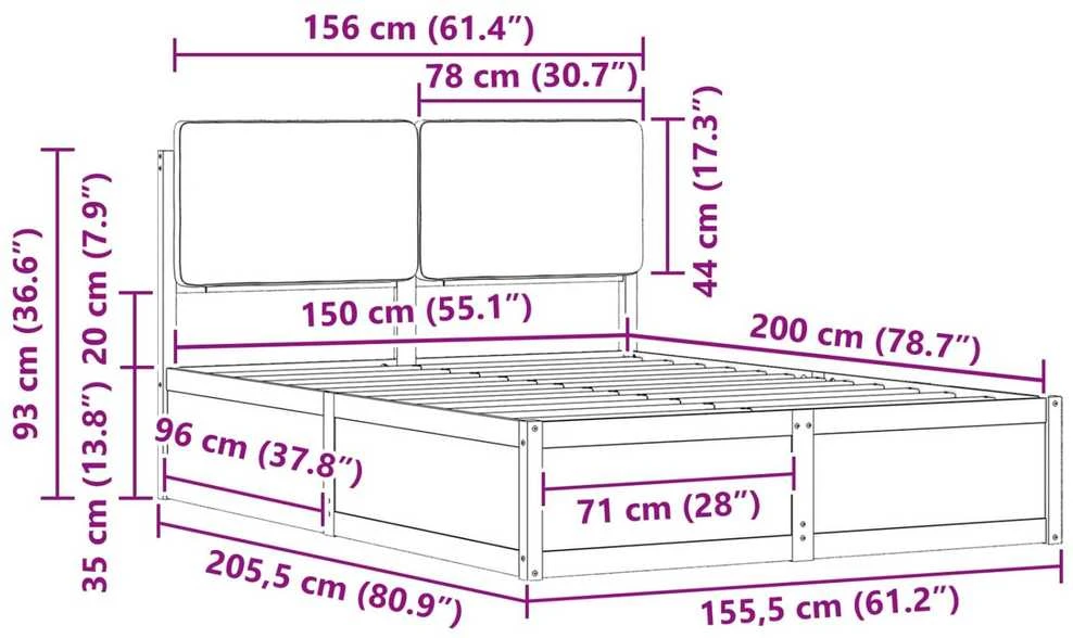 Lovo rėmas su apmuštu galvūgaliu Šviesiai pilka 150 x 200 cm