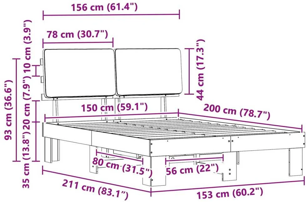 Lovo rėmas su apmuštu galvūgaliu Tamsiai pilka 150 x 200 cm
