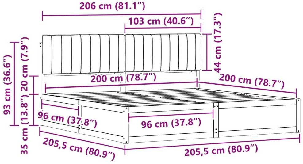 Lovo rėmas su apmuštu galvūgaliu Tamsiai pilka 200 x 200 cm