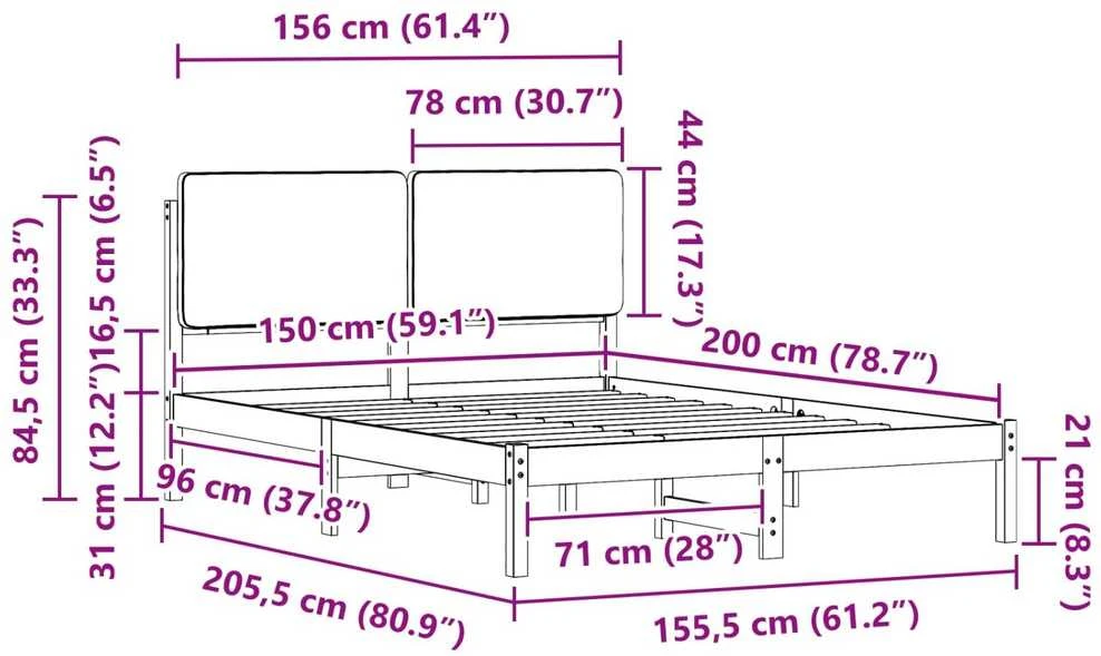 Lovo rėmas su apmuštu galvūgaliu Tamsiai pilka 150 x 200 cm