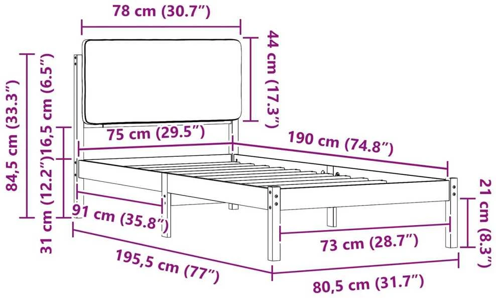 Lova Lovo rėmas su apmuštu galvūgaliu Tortora 75 x 190 cm