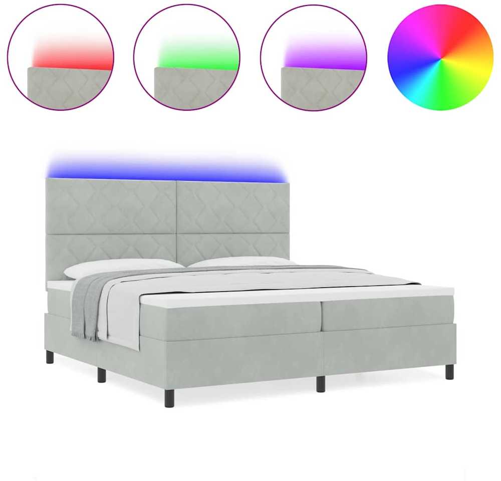 LED Čiužinio Lova Šviesiai pilka 200 x 200 cm Aksomas