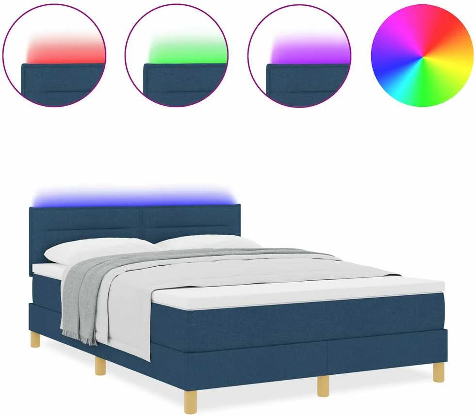 LED Čiužinio Lova su pagalve Mėlyna 140 x 190 cm audinys