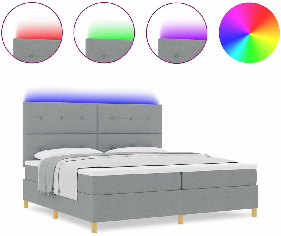 LED Čiužinio Lova Šviesiai pilka 200 x 200 cm audinys