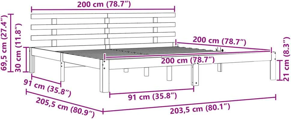 Lova Lovos rėmas su galvūgalio Vaško ruda 203.5 x 205.5 x 69.5 cm
