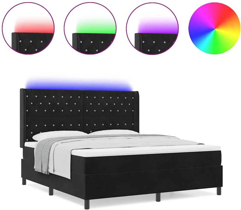 Kiemas lova su čiužiniu su LED Juoda 180 x 200 cm Aksomas