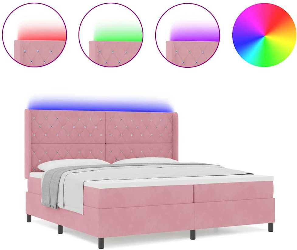 Kiemas lova su čiužiniu su LED Rožinė 200 x 200 cm Aksomas