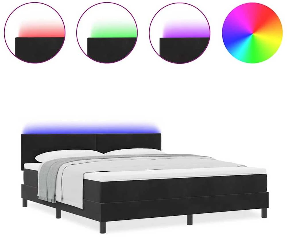 LED Čiužinio Lova su galvūgalio Juoda 180 x 200 cm Aksomas