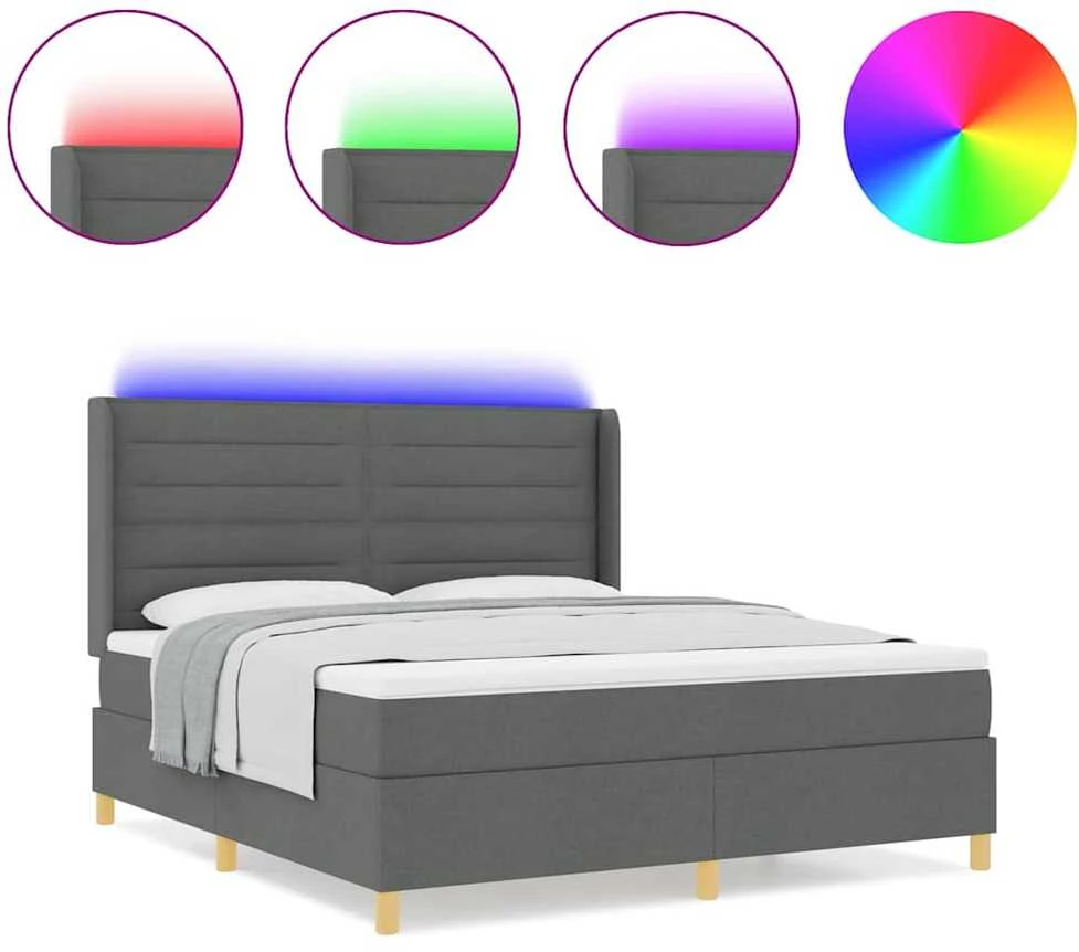 Kiemas lova su LED juostelėmis Pilka 180 x 200 cm audinys