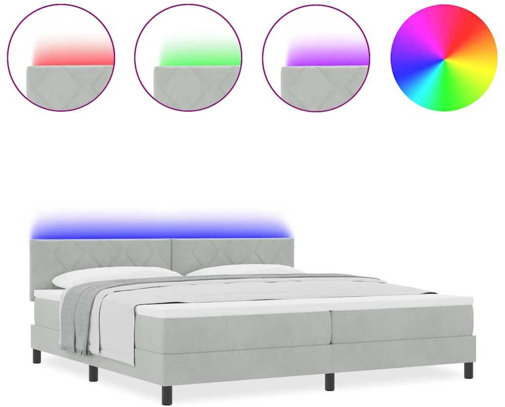 LED Čiužinio Lova Šviesiai pilka 200 x 200 cm Aksomas