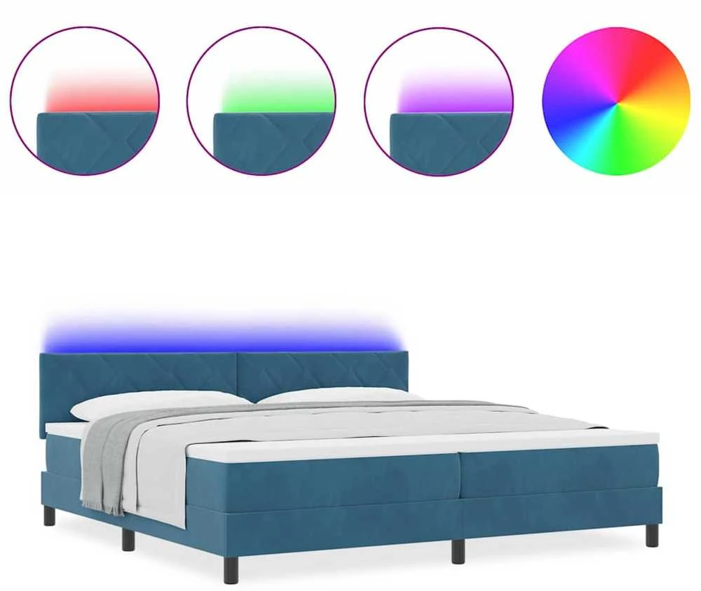LED Čiužinio Lova Tamsiai mėlyna 200 x 200 cm Aksomas