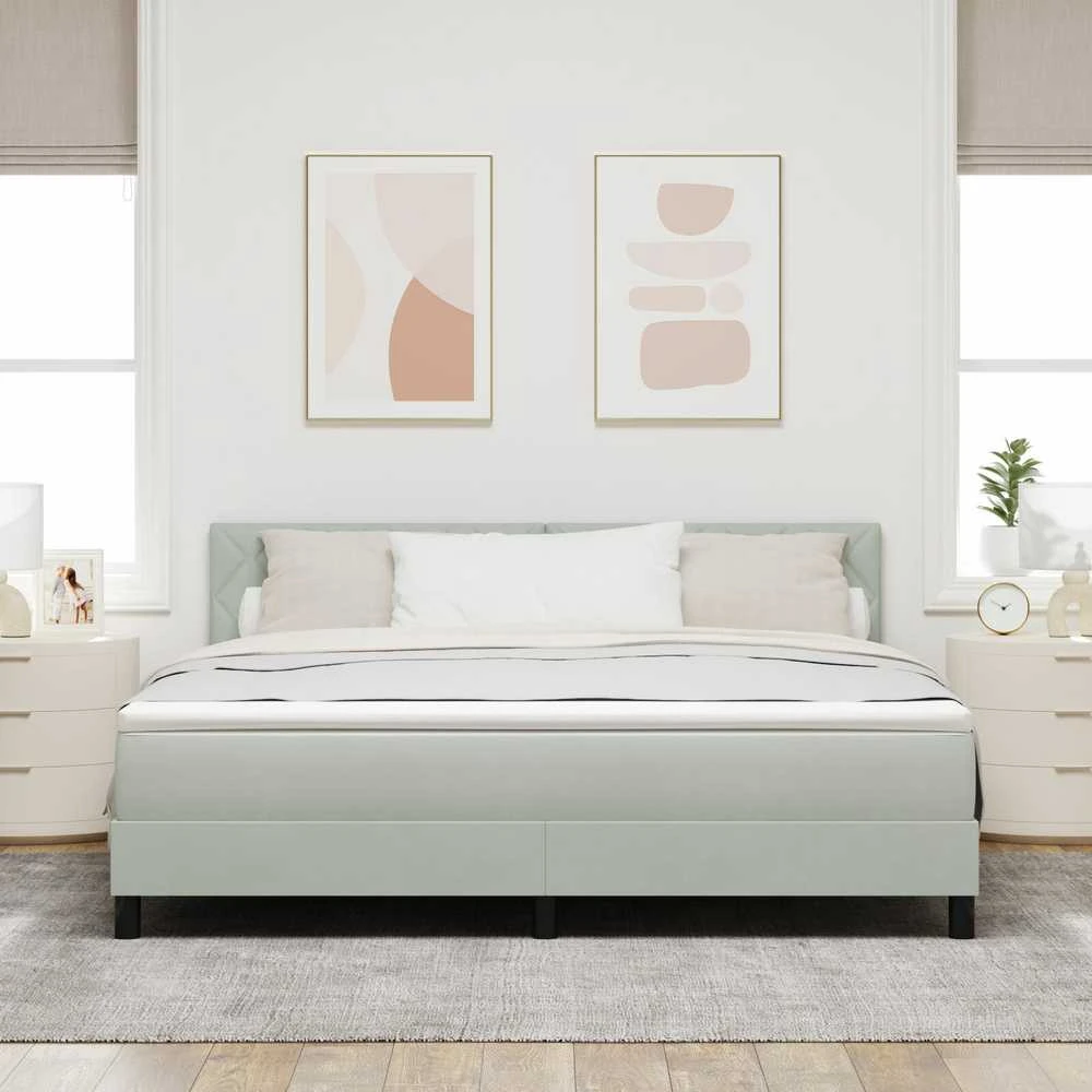 Kiemas lova su galvūgalio Šviesiai pilka 180 x 200 cm Aksomas
