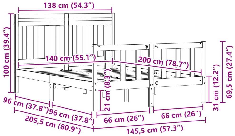 Lova Lovos rėmas 2 pcs Vaško ruda 205,5 x 145,5 x 100 cm