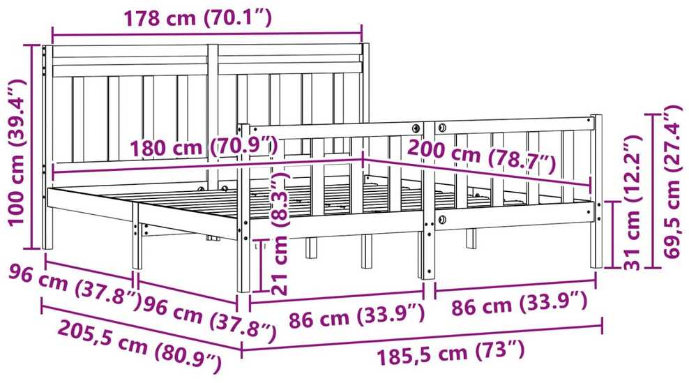 Lova Lovos rėmas 2 pcs Vaško ruda 205,5 x 185,5 x 100 cm