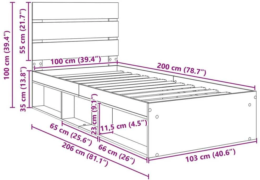 Lova Lovos rėmas Balta 100 x 200 cm Kietos pušies mediena