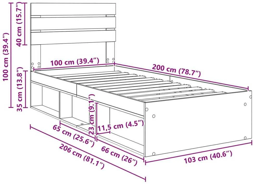 Lova Lovos rėmas Balta 100 x 200 cm Kietos pušies mediena