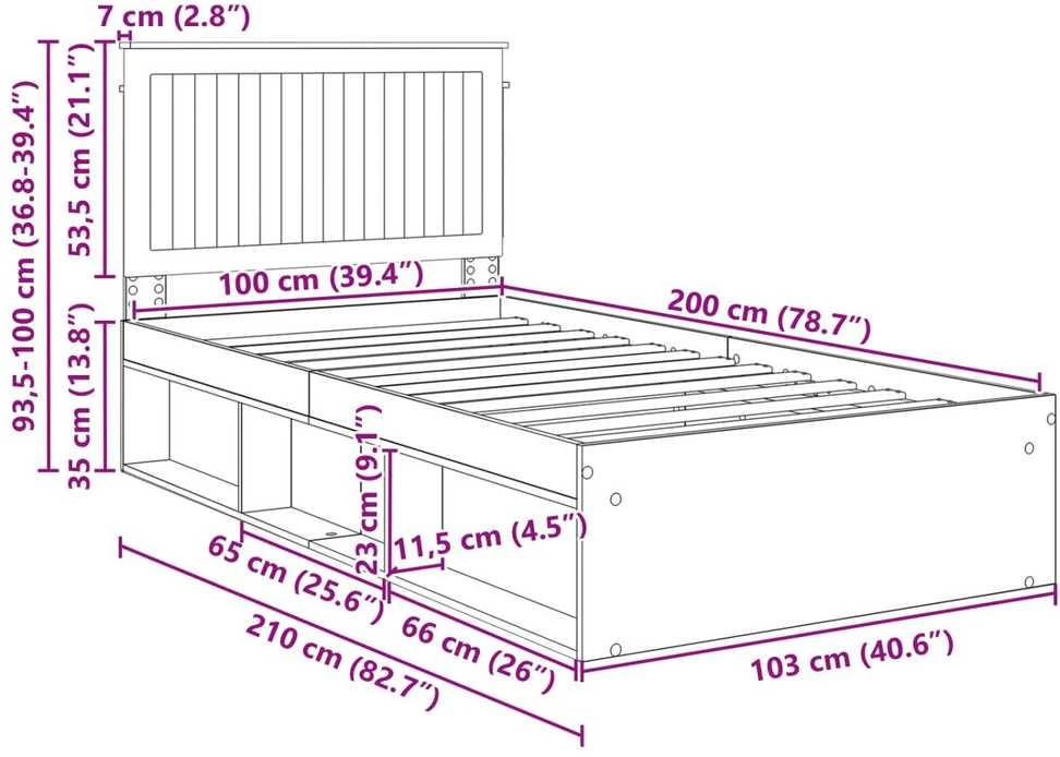 Lova Lovos rėmas Balta 100 x 200 cm Kietos pušies mediena