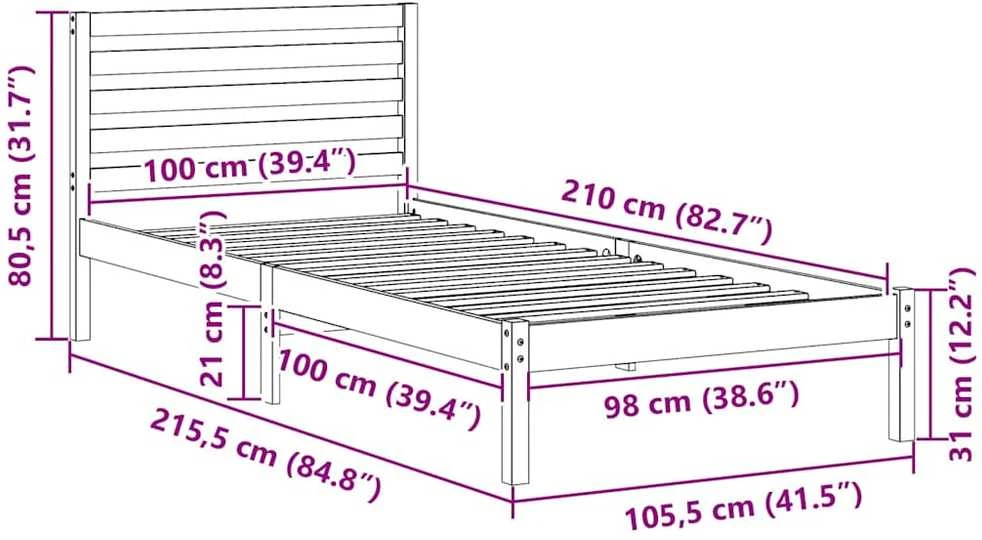 Lova Lovos rėmas Balta 100 x 210 cm Kietos pušies mediena