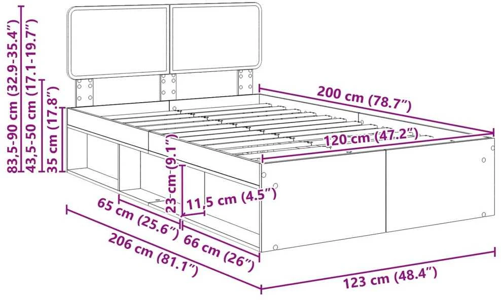 Lova Lovos rėmas Balta 120 x 200 cm Kietos pušies mediena