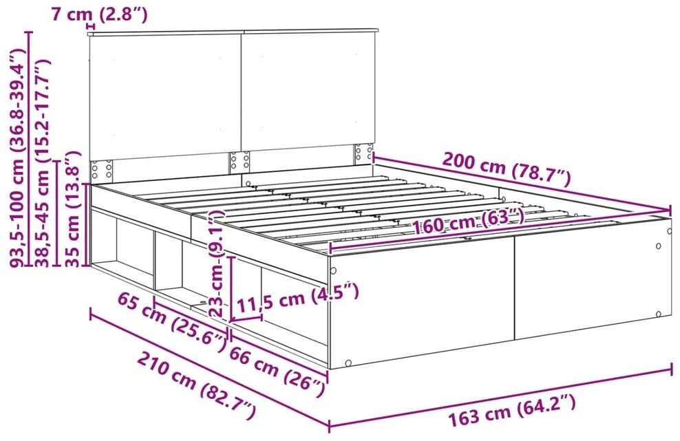 Lovos rėmas Balta 160 x 200 cm Kietos pušies mediena