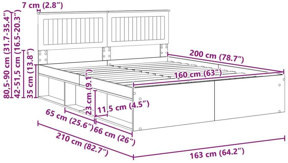 Lovos rėmas Balta 160 x 200 cm Kietos pušies mediena