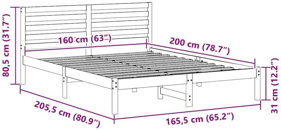 Lovos rėmas Balta 160 x 200 cm Kietos pušies mediena