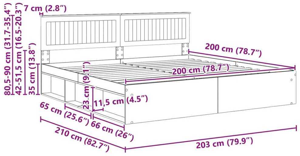 Lovos rėmas Balta 200 x 200 cm Kietos pušies mediena