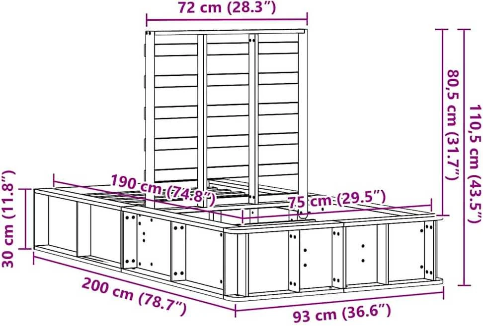 Lova Lovos rėmas Balta 75 x 190 cm Kietos pušies mediena