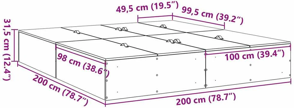 Lova su daiktų laikymo vieta su saugykla Balta 200 x 200 cm