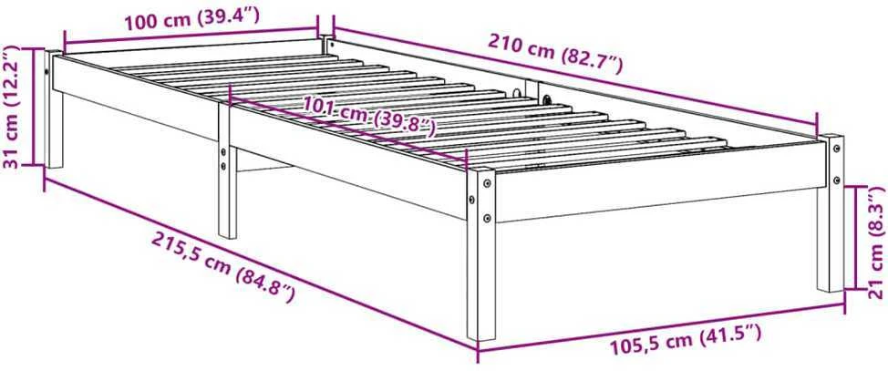 Lova Lovos rėmas be čiužinio, baltas, 100x210cm, pušis, itin ilgas