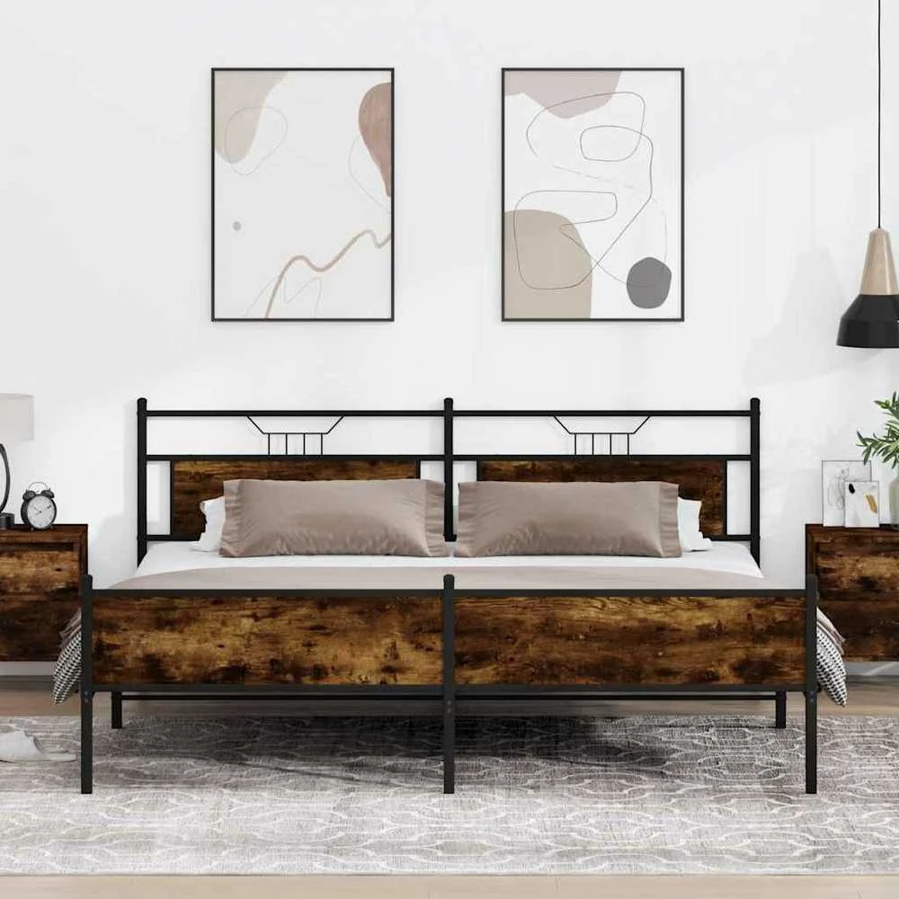 Lovos rėmas be čiužinio, dūminio ąžuolo, 200x200cm, metalas