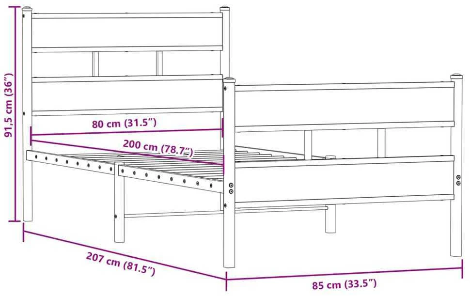 Lovos rėmas be čiužinio, dūminio ąžuolo, 80x200cm, metalas