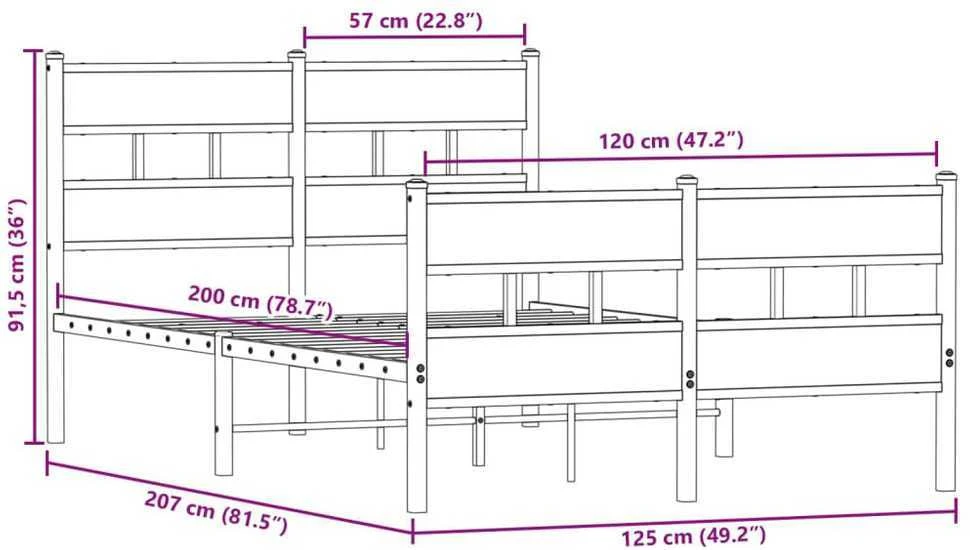 Lovos rėmas be čiužinio, dūminio ąžuolo, 120x200cm, metalas