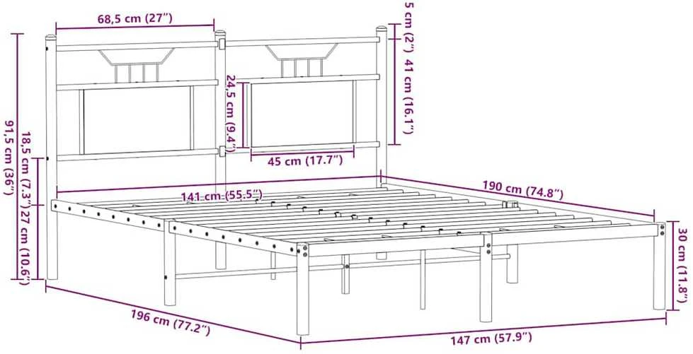 Lovos rėmas be čiužinio, dūminis, 140x190cm, apdirbta mediena