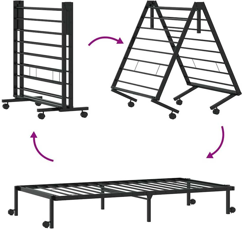 Lovos rėmas be čiužinio Sulankstomas juodas 90x200 cm Plienas