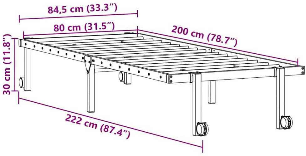 Lovos rėmas be čiužinio Sulankstomas juodas 80x200 cm Plienas