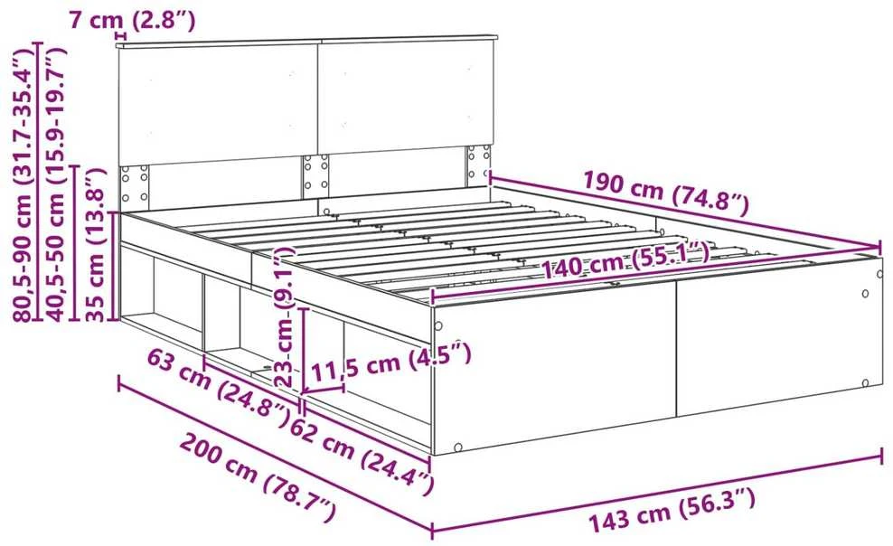 Lovos rėmas Betoninė 140 x 190 cm Apdirbta mediena