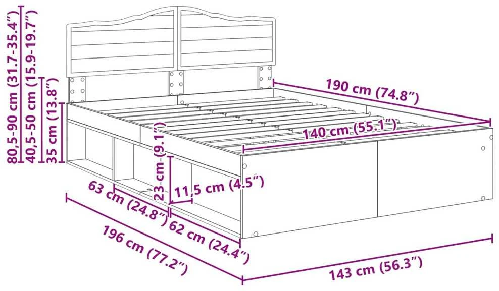 Lovos rėmas Betoninė 140 x 190 cm Kietos pušies mediena