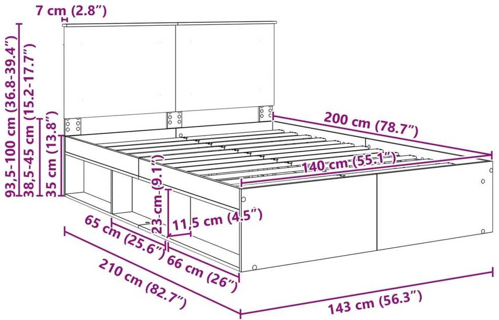 Lovos rėmas Betoninė 140 x 200 cm Kietos pušies mediena