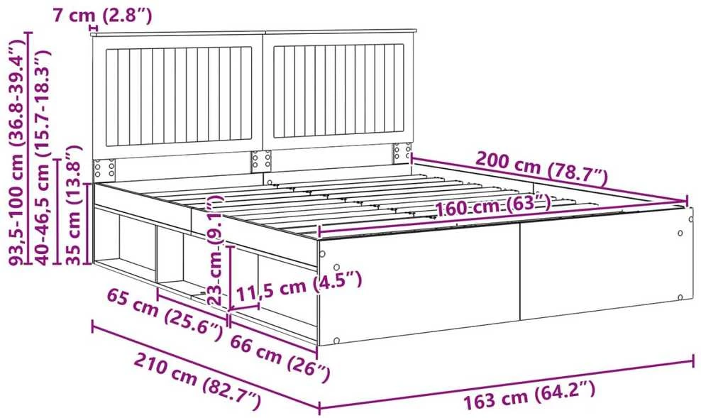 Lovos rėmas Betoninė 160 x 200 cm Kietos pušies mediena