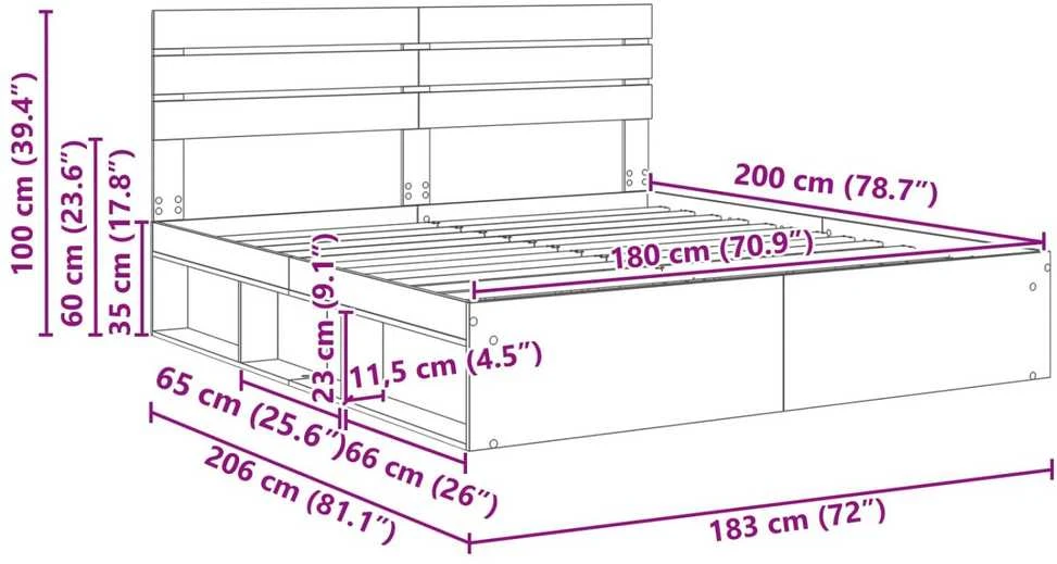Lovos rėmas Betoninė 180 x 200 cm Kietos pušies mediena