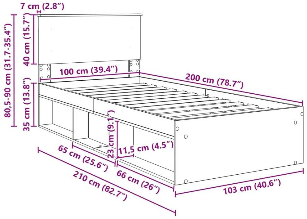 Lova Lovos rėmas Betono pilka 100 x 200 cm Apdirbta mediena